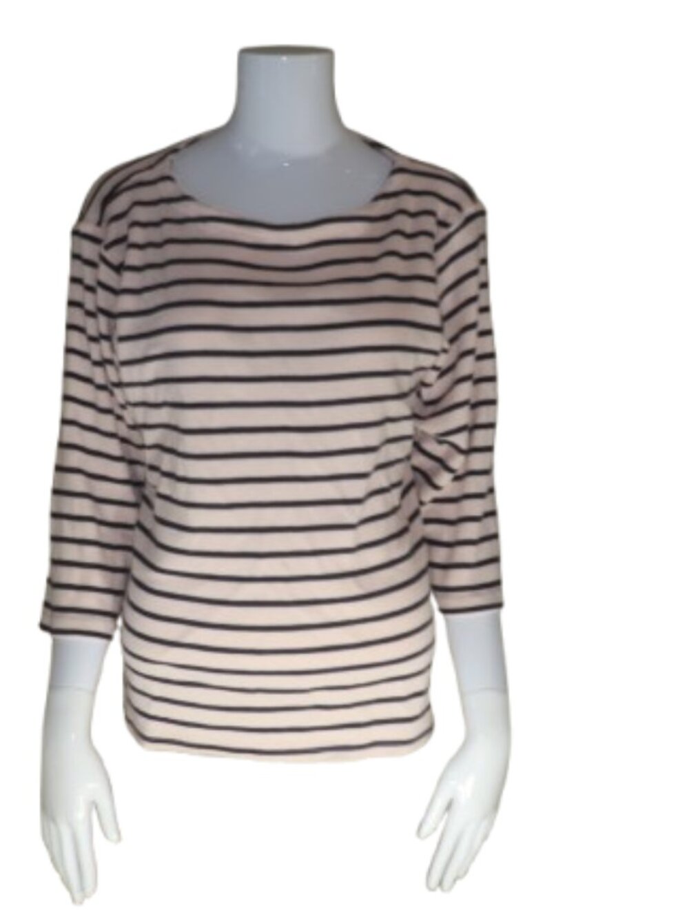 LL Bean French Sailors Boatneck Shirt Striped Cotton 3 4 Sleeve Pink Navy XL